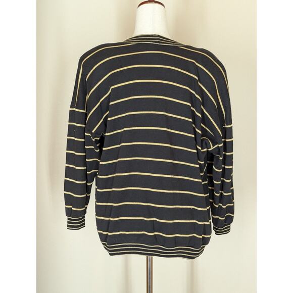 Vtg Peter Popovitch Cardigan Womens S Brown Gold Metallic Stripe Grandpa Sweater - Picture 2 of 9